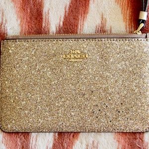 NWT Coach Champagne Gold Sparkle Wristlet